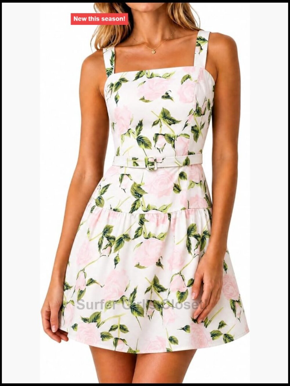 Womens Floral Print Square Neck Sleeveless A-Line Mini Sundress with Back Bow